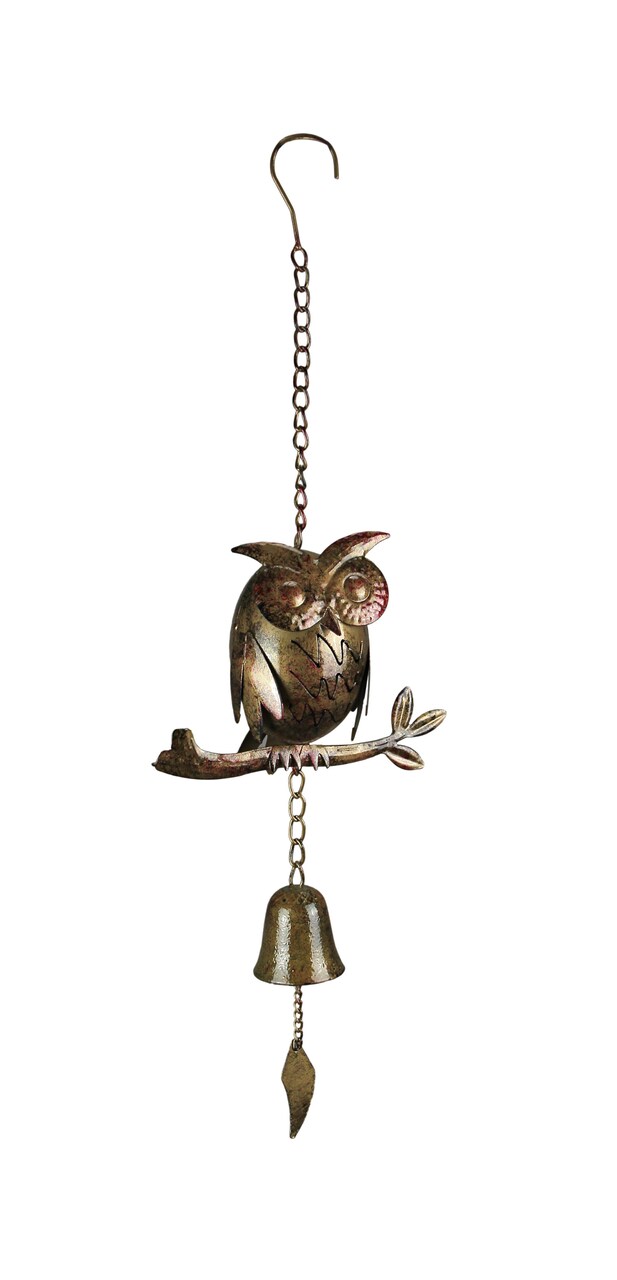 Decorative Metal Owl Mottled Finish Wind Chime Sculpture